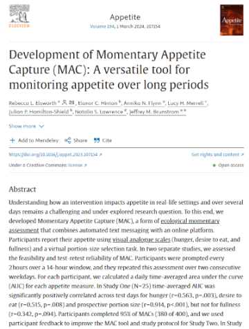 Screenshot of the paper Development of Momentary Appetite Capture (MAC): A versatile tool for monitoring appetite over long periods