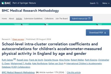 Screenshot of journal article titled: School-level intra-cluster correlation coefficients and autocorrelations for children’s accelerometer-measured physical activity in England by age and gender