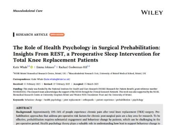 Screenshot of the research paper titled The Role of Health Psychology in Surgical Prehabilitation: Insights From REST, a Preoperative Sleep Intervention for Total Knee Replacement Patients